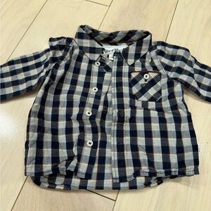 Tartine et Chocolat Blue and White Plaid Button Down Shirt Sz 3 months